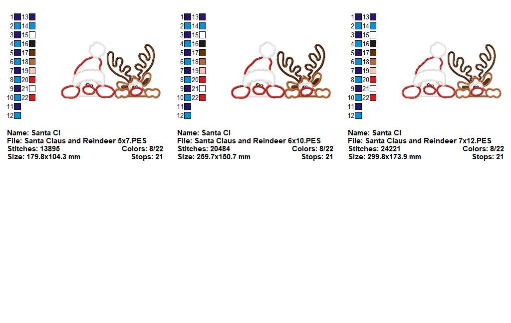 Santa Claus and Reindeer - Applique - Machine Embroidery Design