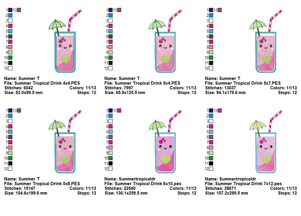 Kawaii Tropical Drink - Appliqué – Machine Embroidery Design