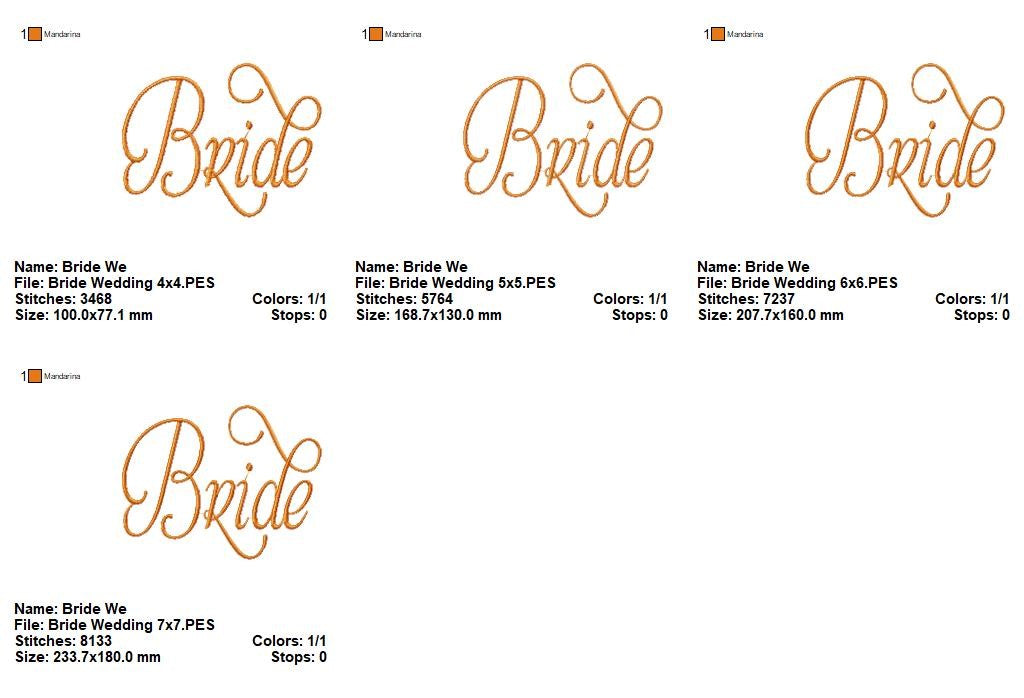 Elegant Bride Script - Satin Stitch - Machine Embroidery Design