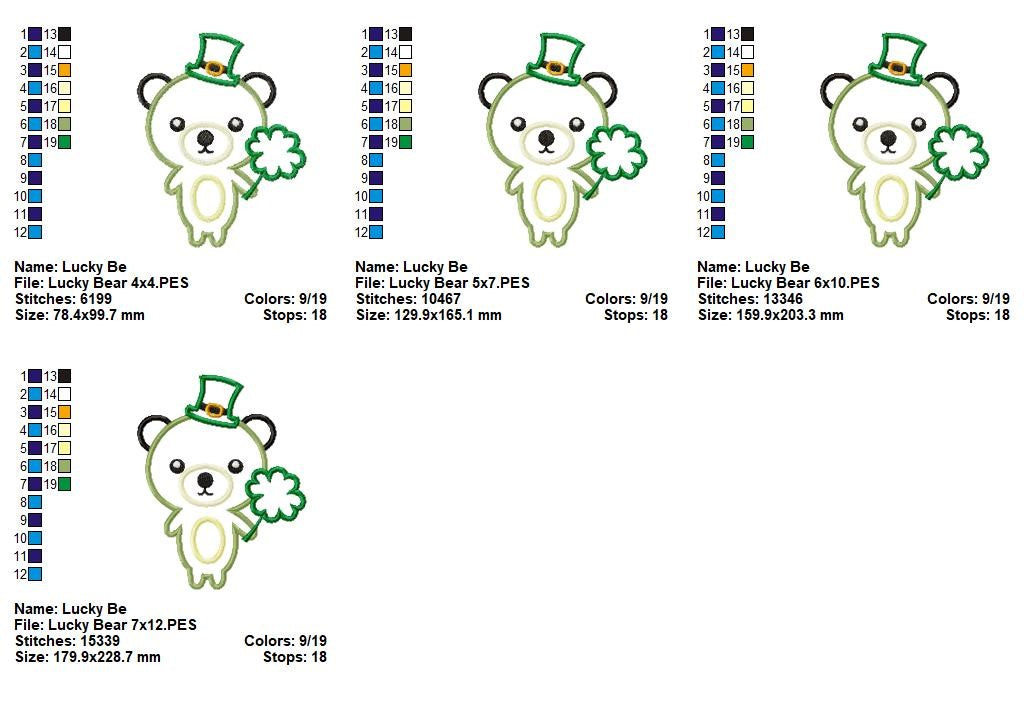 Lucky Clover Bear Applique - Applique – Machine Embroidery Design