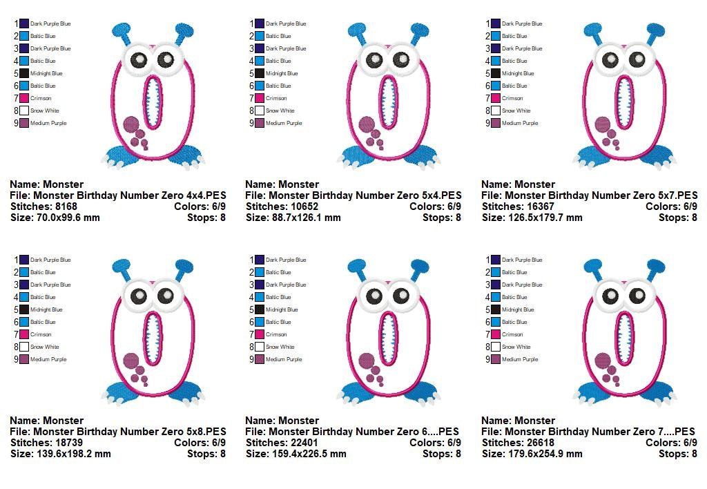 Monster Number Zero – Appliqué – Machine Embroidery Design