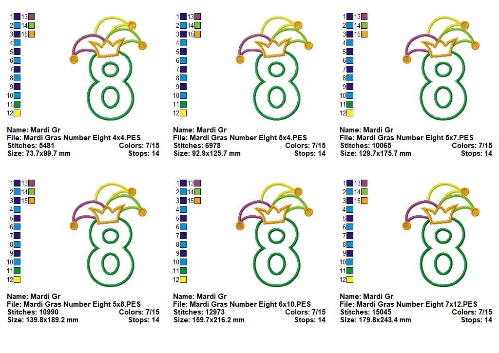 Mardi Gras Number Eight - Applique - Machine Embroidery Design