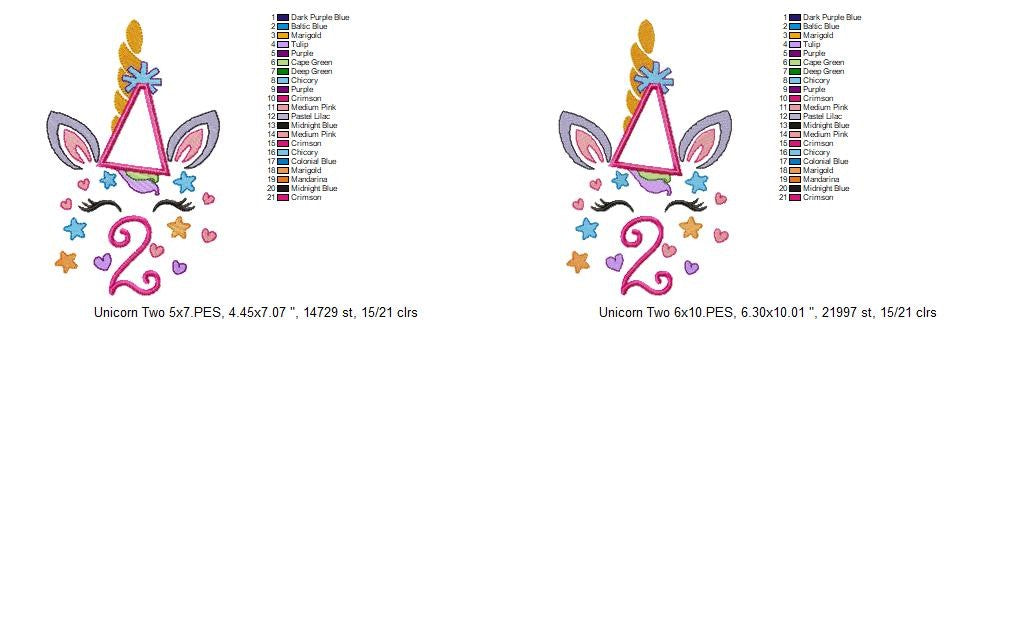 Magical Unicorn Second Birthday - Applique - Machine Embroidery Design