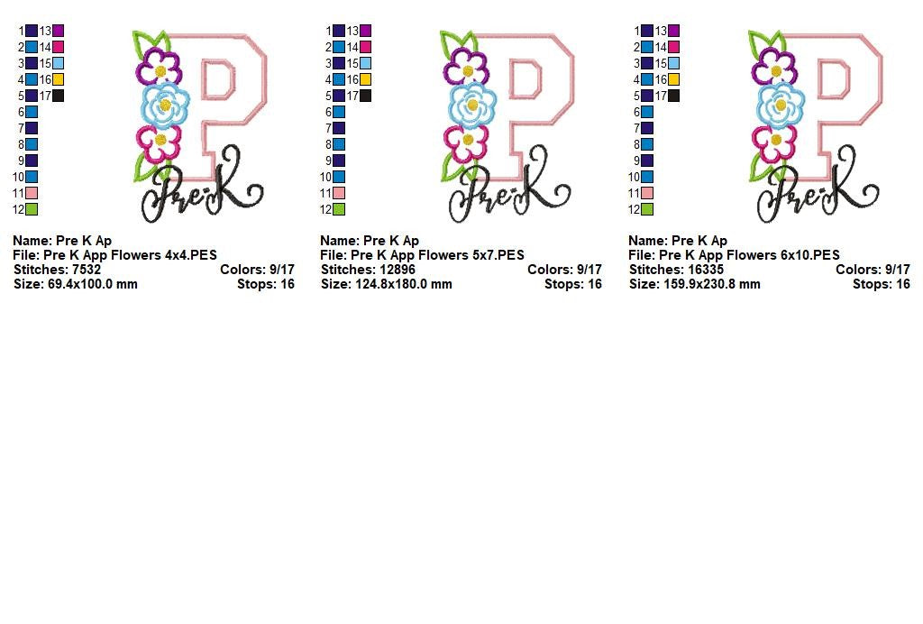 Pre K Floral Letter P - Applique - Machine Embroidery Design