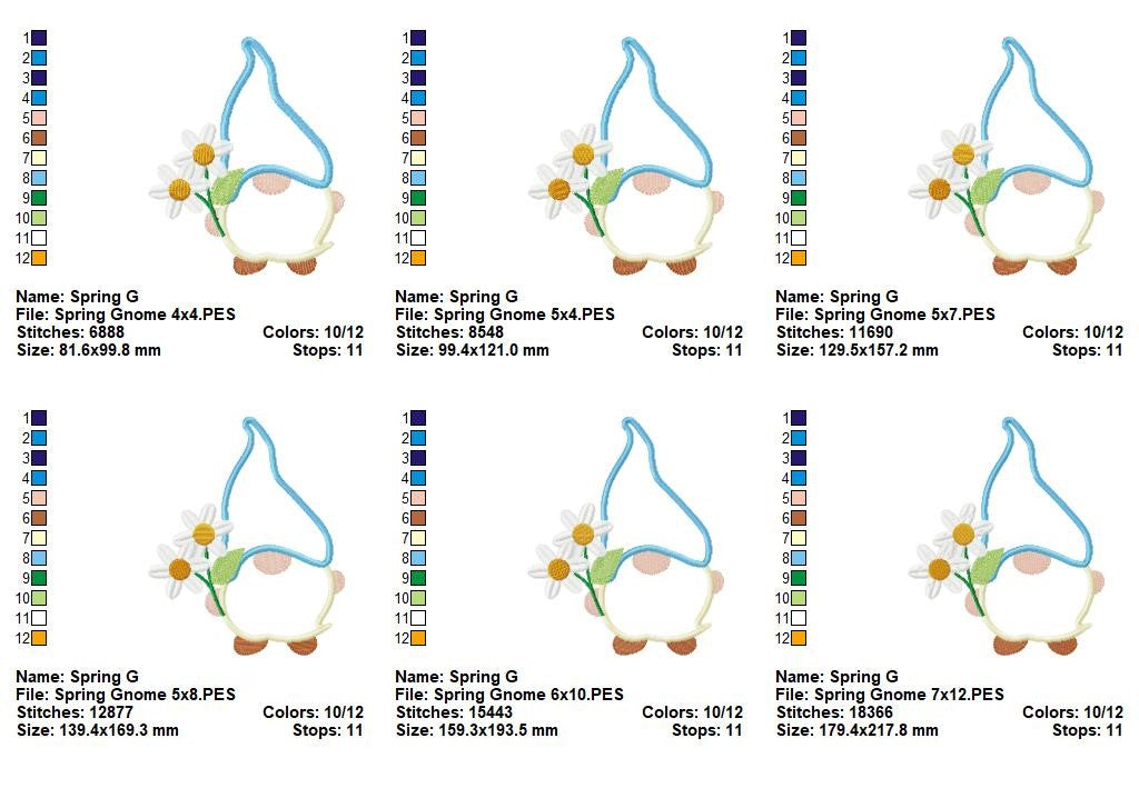 🌼 Spring Gnome with Daisies – Applique - Machine Embroidery Design