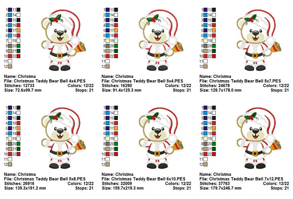 Jolly Little Santa Teddy Bears - Appliqué - Machine Embroidery Design