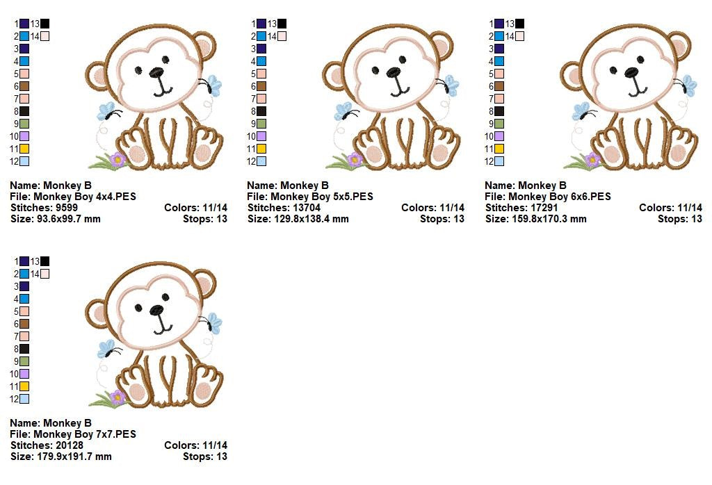 Little Butterfly Monkey - Appliqué - Machine Embroidery Design
