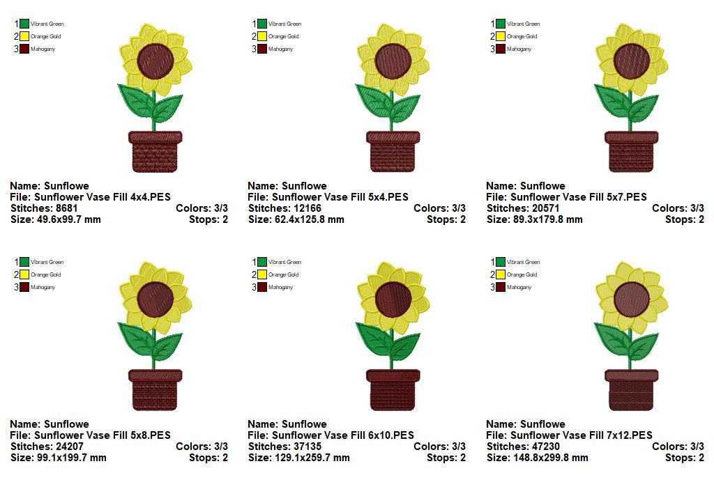 Sunny Sunflower in Pot - Fill Stitch - Machine Embroidery Design