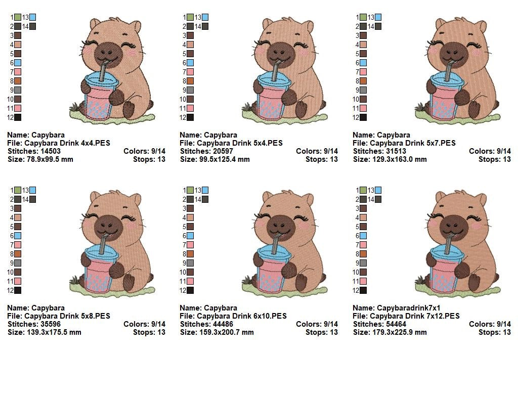 Cute Capybara with Boba Drink 💕 – Fill Stitch – Machine Embroidery