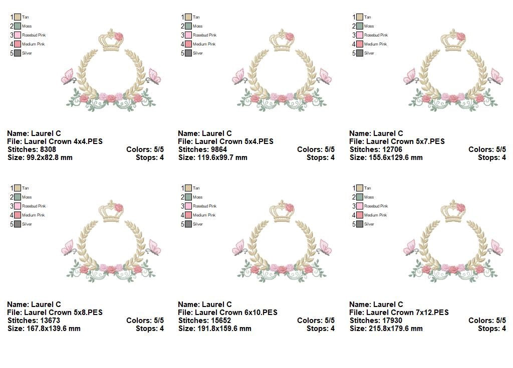 Enchanted Laurel Wreath with Crown and Fluttering Friends – Fill Stitch – Machine Embroidery Design