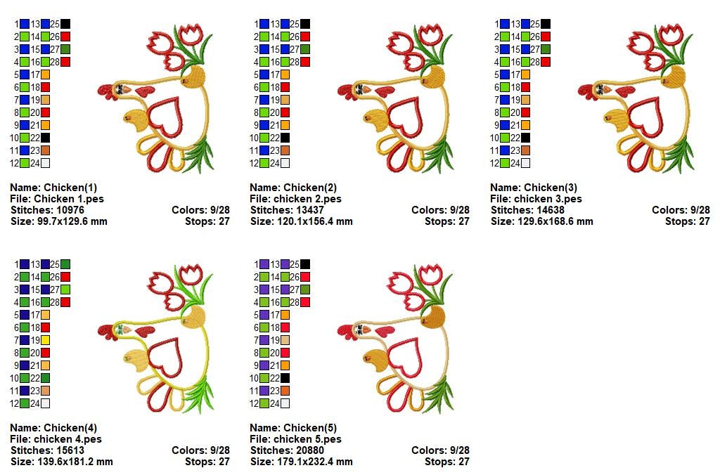 Sweet Farm Chicken with Chicks – Appliqué – Machine Embroidery Design