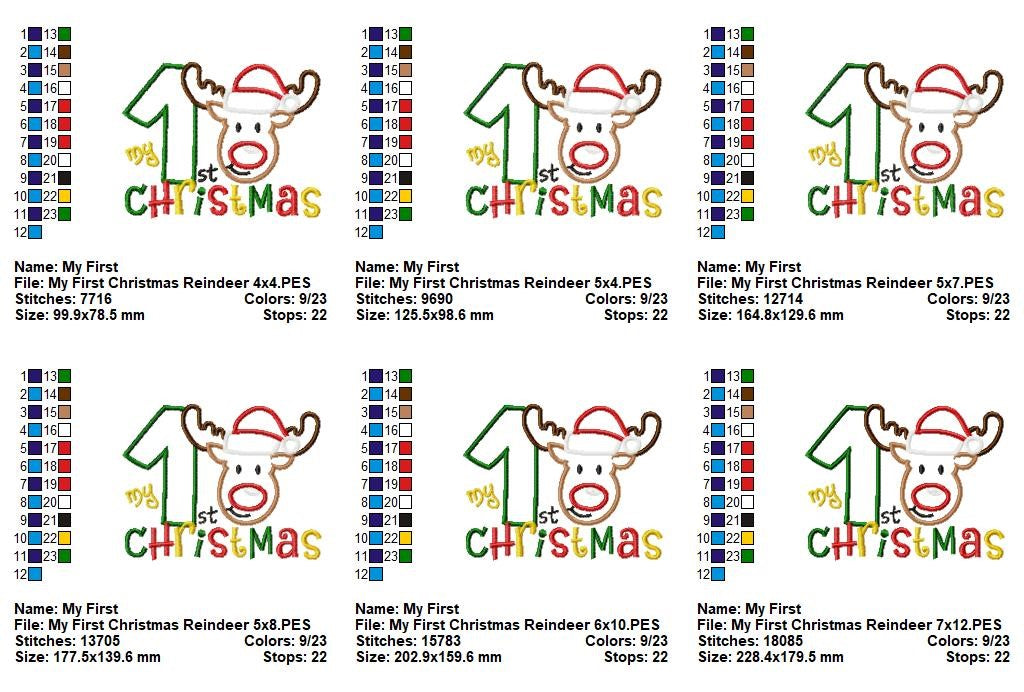 My First Christmas Reindeer - Appliqué - Machine Embroidery Design