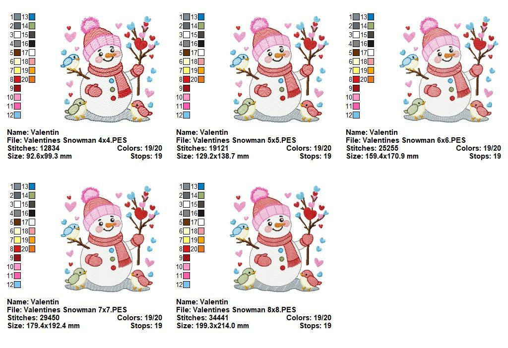 Sweet Valentine Snowman with Birds - Sketch Stitch – Machine Embroidery Design