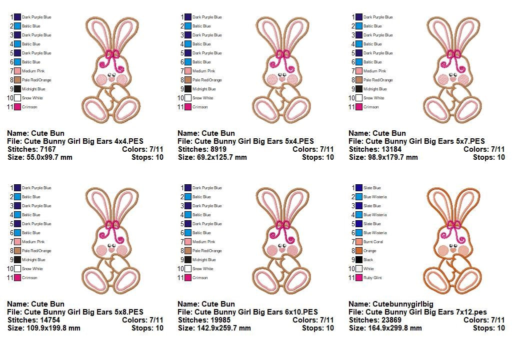 Sweet Baby Bunny Girl Big Ears - Appliqué - Machine Embroidery Design