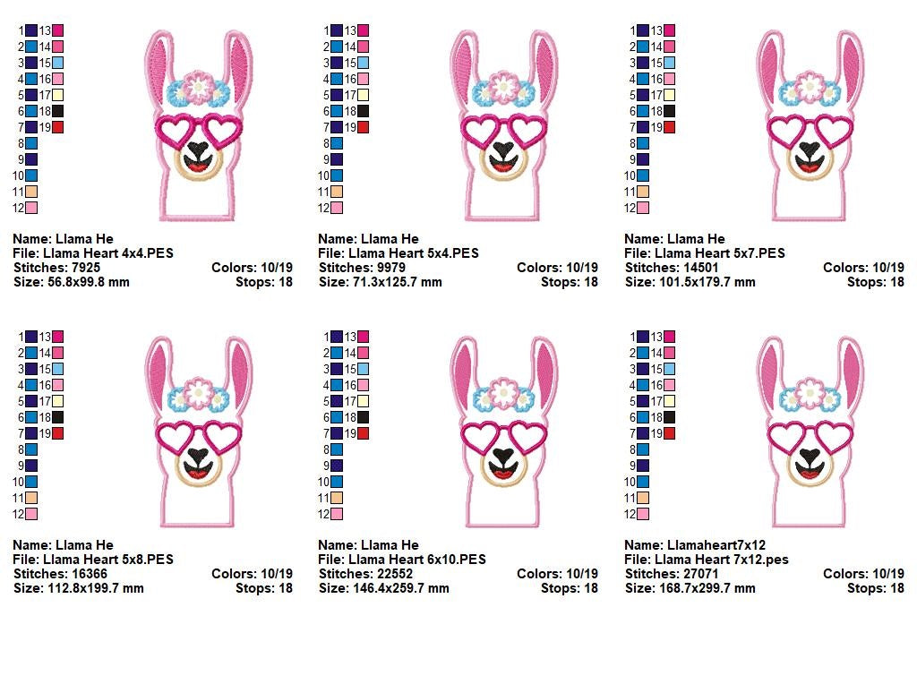 Llama with Heart Glasses - Applique - Machine Embroidery Design