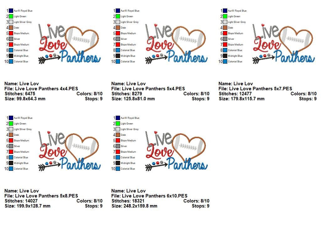 Live Love Panthers – Appliqué – Machine Embroidery Design