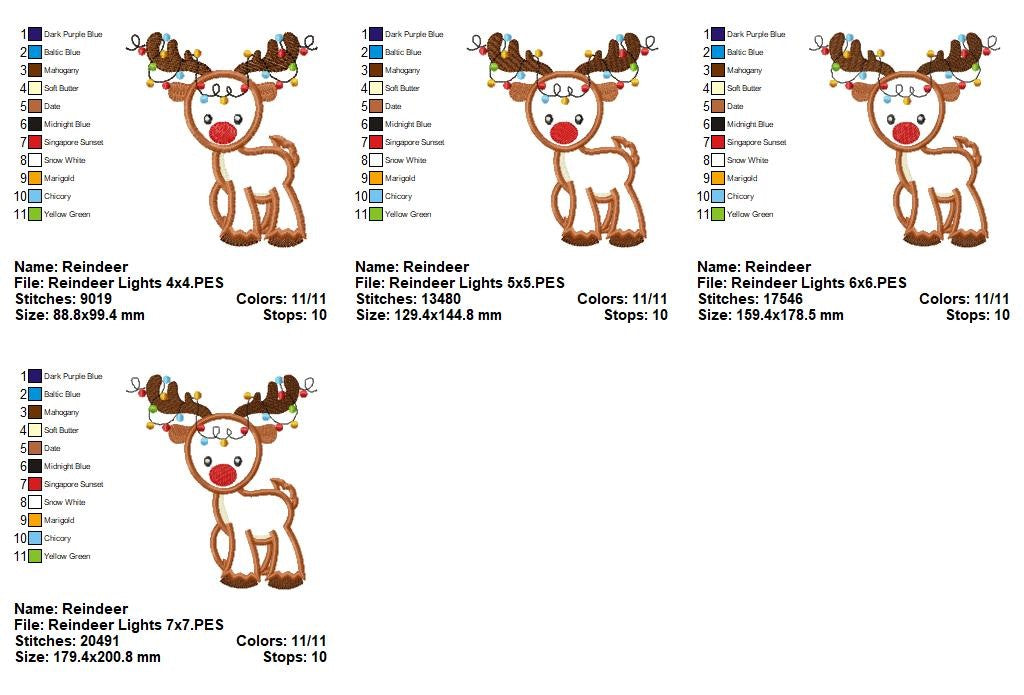 Christmas Reindeer with Lights 🦌🎄 – Applique - Machine Embroidery Design