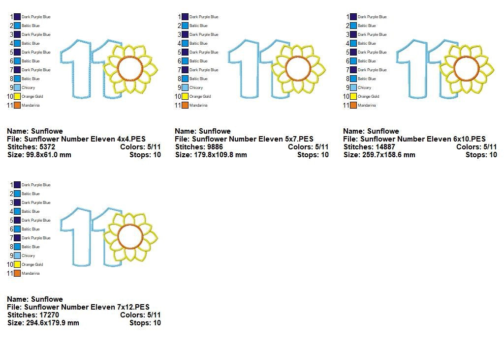 Sunny Number Eleven - Appliqué - Machine Embroidery Design