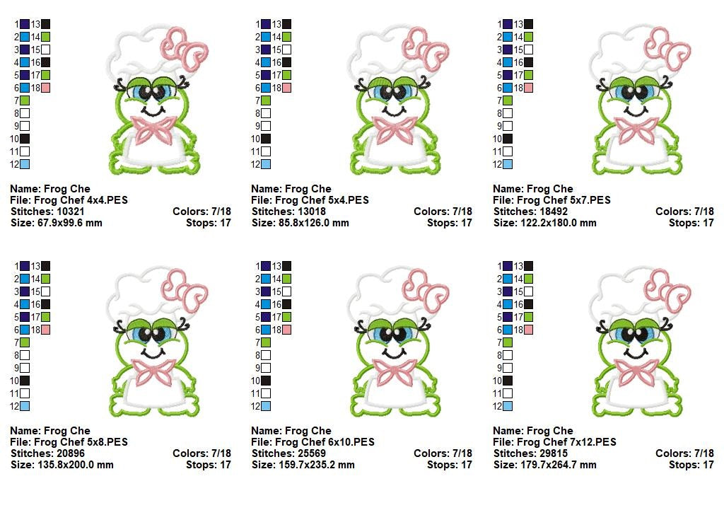 🍲 Cutie Frog Chef at Work 🐸 – Applique – Machine Embroidery Design