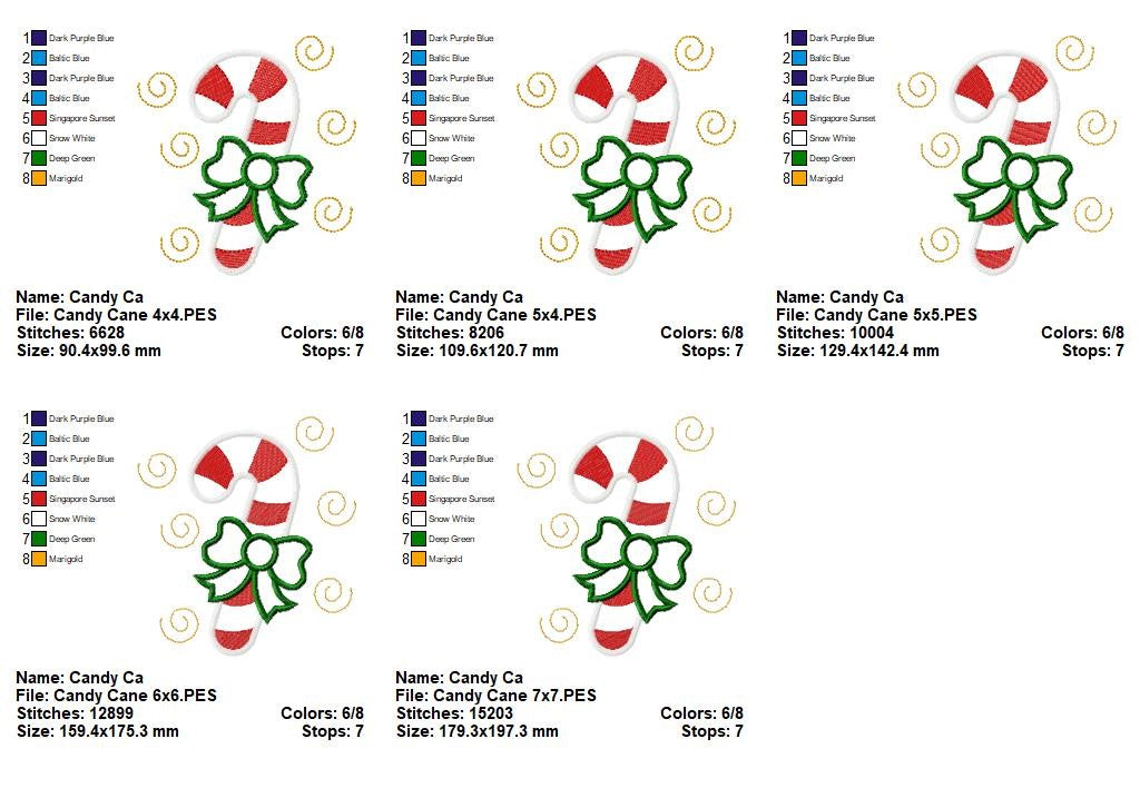 Sweet Candy Cane Bow - Appliqué - Machine Embroidery Design