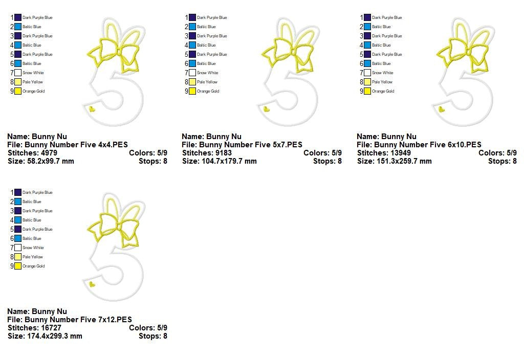 Bunny Number Five - Appliqué – Machine Embroidery Design