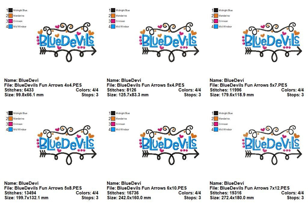 Blue Devils Fun Arrows - Satin Stitch - Machine Embroidery Design