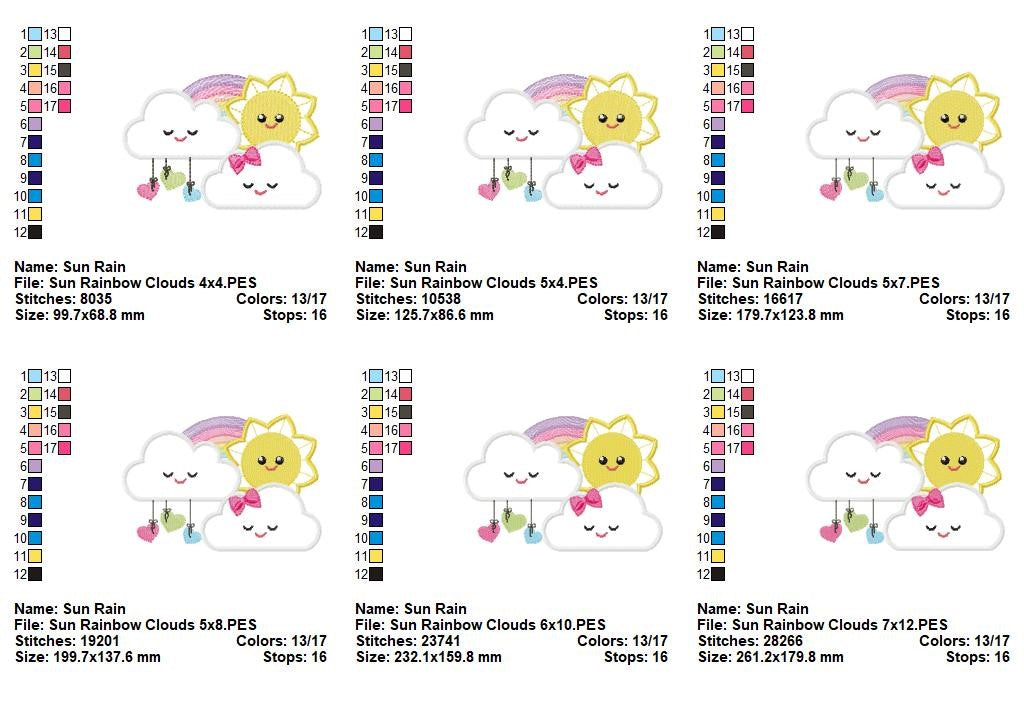Happy Sun Rainbow Clouds - Appliqué - Machine Embroidery Design