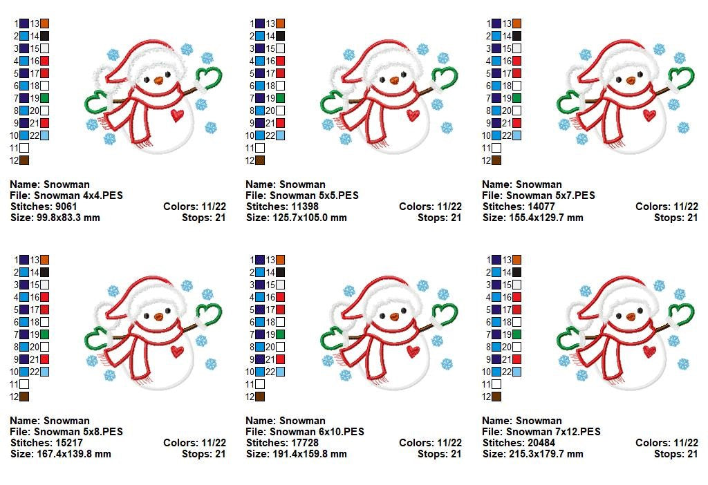 Sweet Christmas Snowman - Appliqué - Machine Embroidery Design