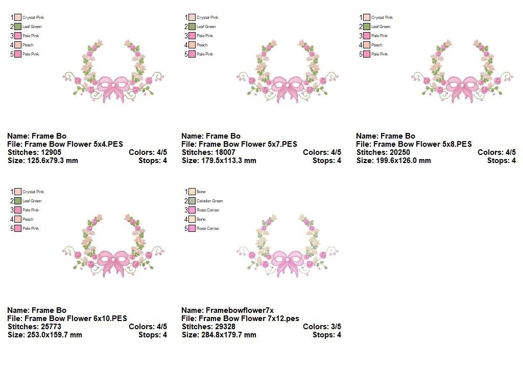 Floral Bow Frame - Satin Stitch - Machine Embroidery Design