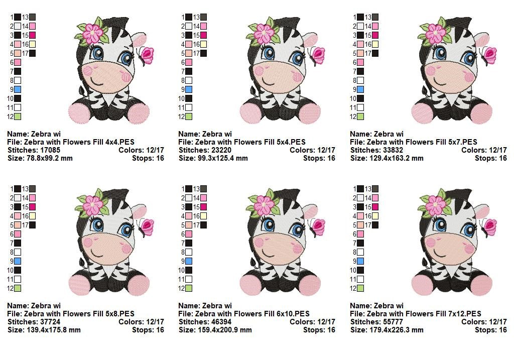 Sweet Floral Zebra - Fill Stitch - Machine Embroidery Design