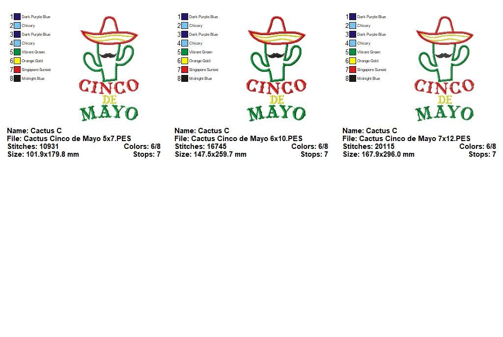 Cinco de Mayo Cactus - Appliqué – Machine Embroidery Design
