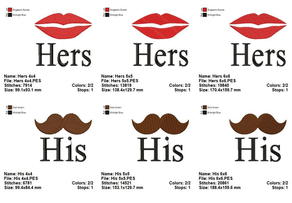 His & Hers Couple Set – Fill Stitch – Machine Embroidery Design