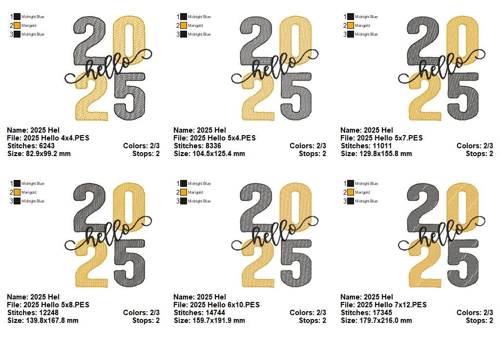 Hello 2025 - Rippled Stitch - Machine Embroidery Design