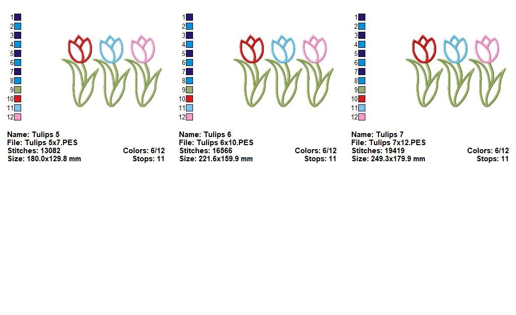 Spring Tulip Trio - Appliqué - Machine Embroidery Design