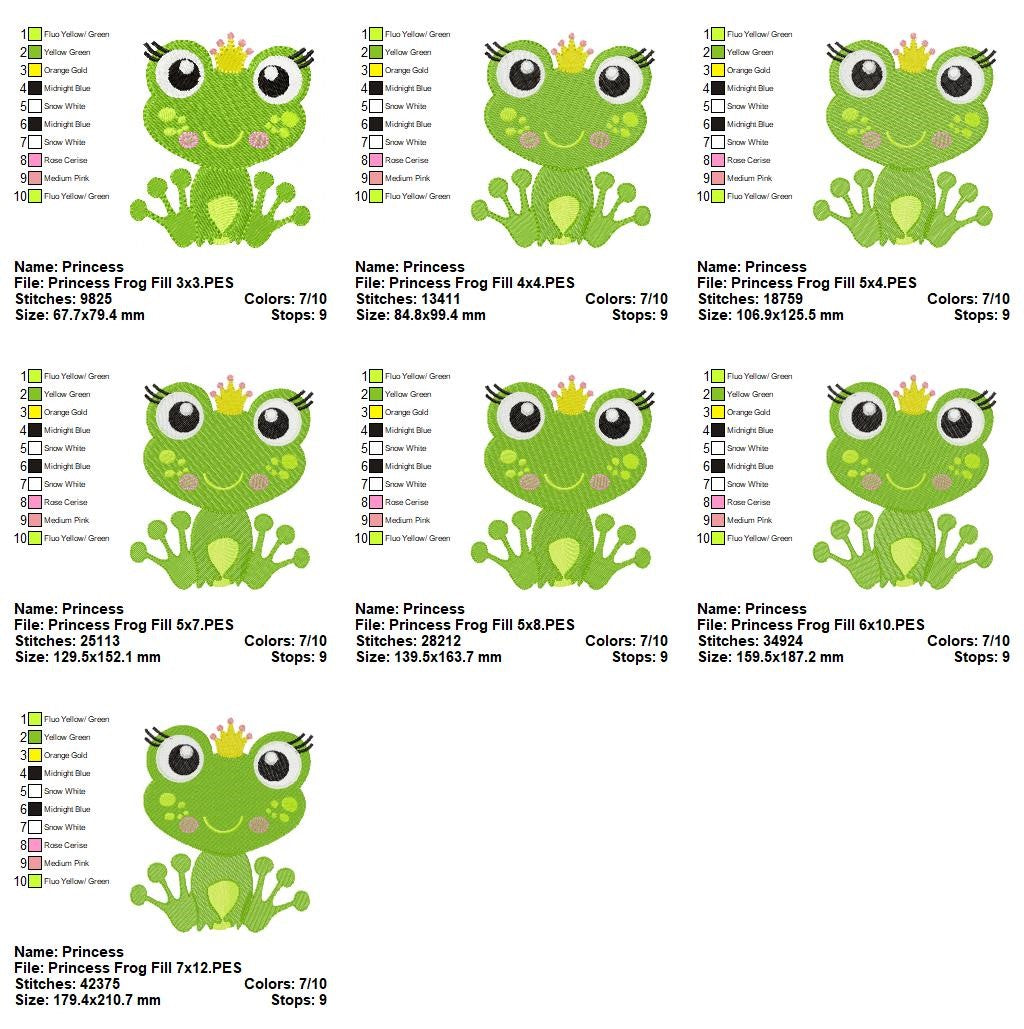 Princess & Prince Frog – Fill Stitch – Machine Embroidery Design