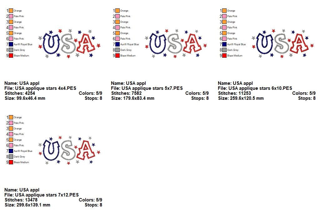 Patriotic USA Stars - Applique - Machine Embroidery Design