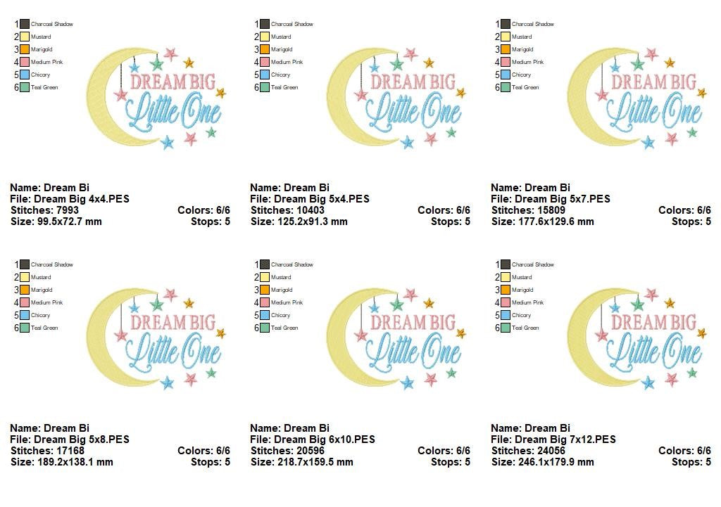 Dream Big Little One – Fill Stitch – Machine Embroidery Design