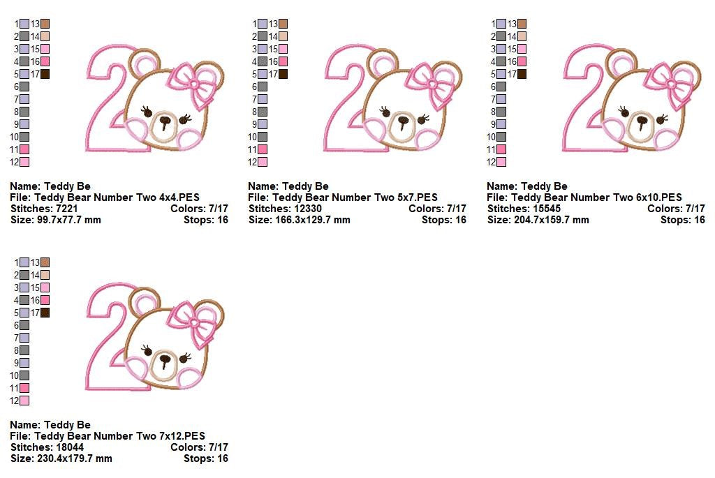 Sweet Teddy Birthday Two - Appliqué - Machine Embroidery Design
