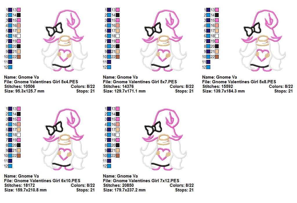 Sweet Valentine Gnome Girl - Appliqué - Machine Embroidery Design