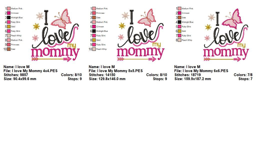 I Love My Mommy Quote – Fill Stitch – Machine Embroidery Design