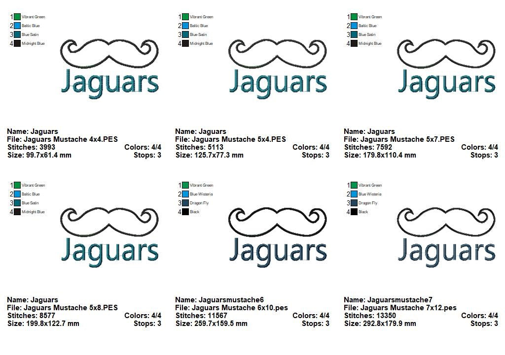 Jaguars Mustache – Appliqué – Machine Embroidery Design