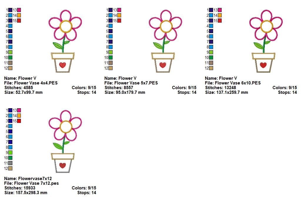 Sweet Flower in Pot - Appliqué – Machine Embroidery Design