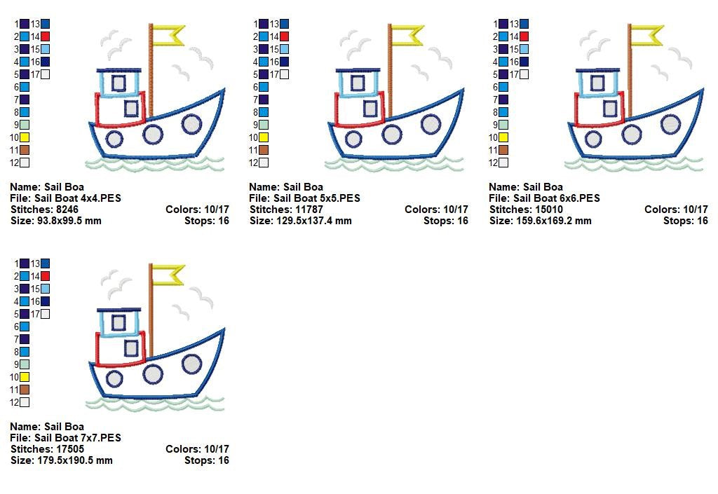 Little Harbor Boat - Appliqué - Machine Embroidery Design