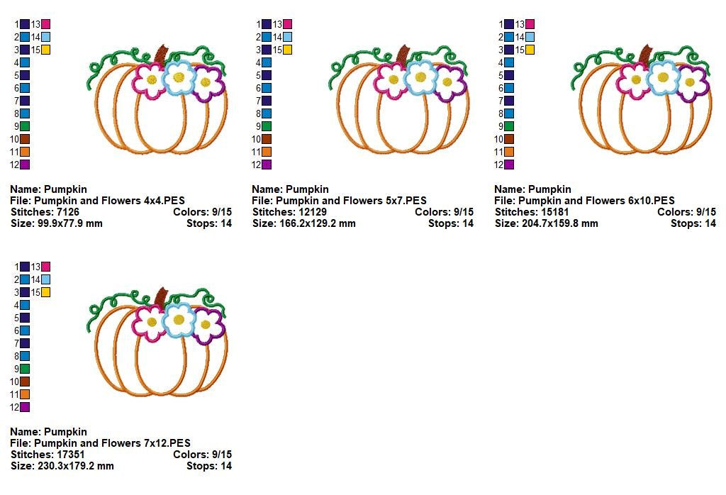 Floral Pumpkin - Appliqué - Machine Embroidery Design