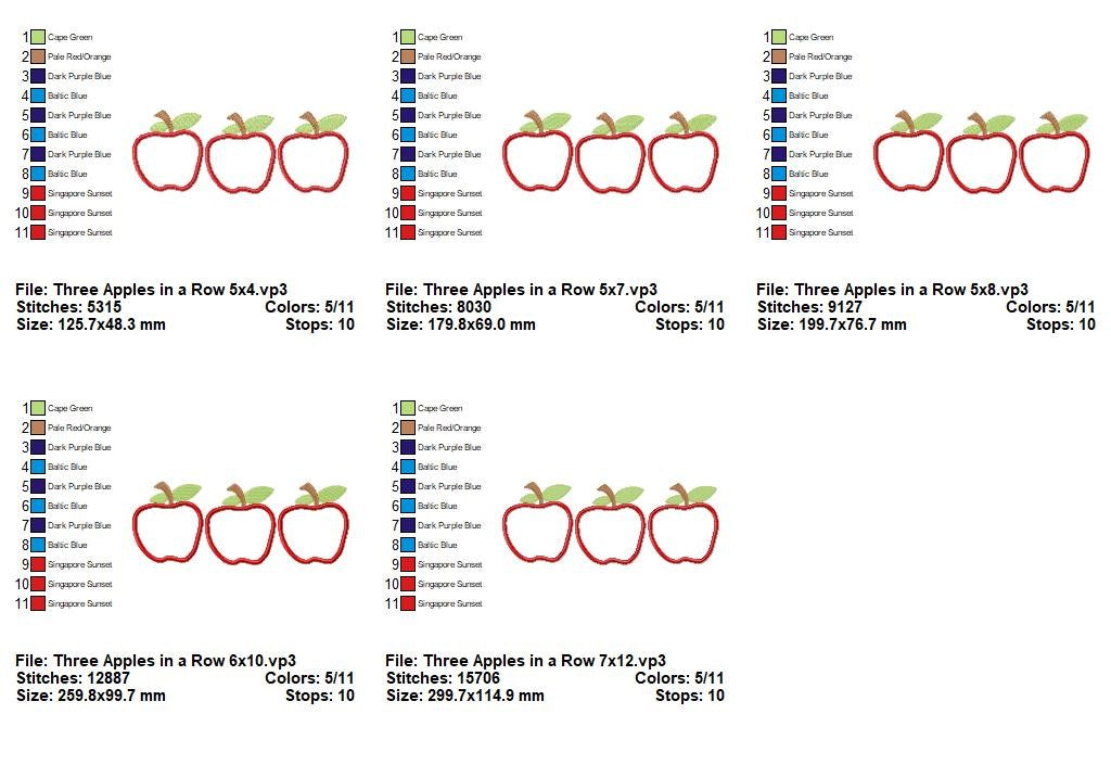 Three Apples Border - Appliqué - Machine Embroidery Design