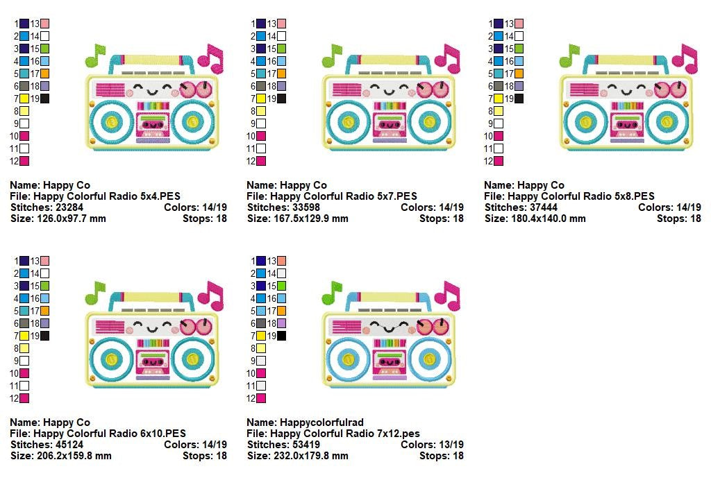 Happy Retro Radio - Applique - Machine Embroidery Design