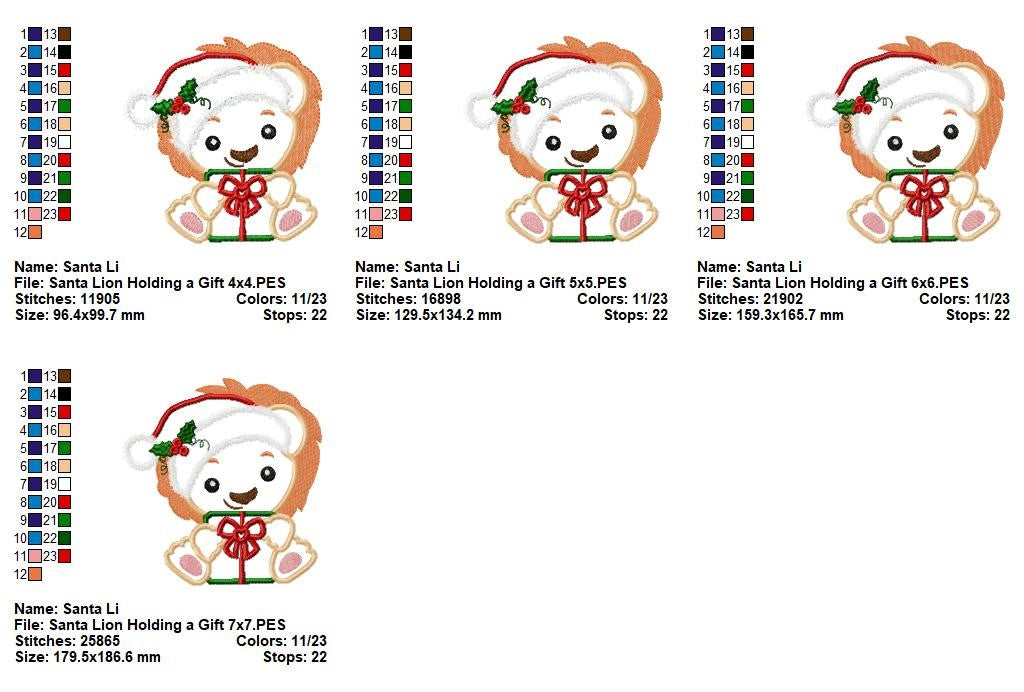 Santa's Jolly Little Lion - Appliqué - Machine Embroidery Design