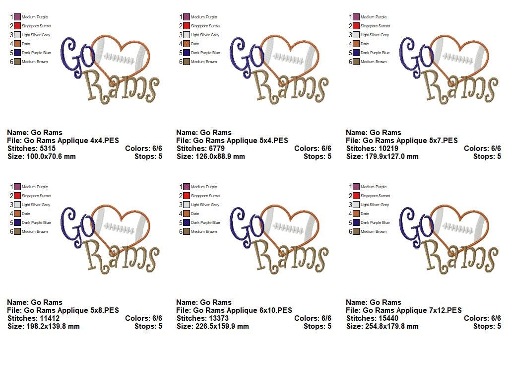 Go Rams – Appliqué – Machine Embroidery Design