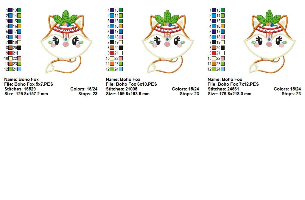 Boho Fox Face with Floral Crown - Applique – Machine Embroidery Design