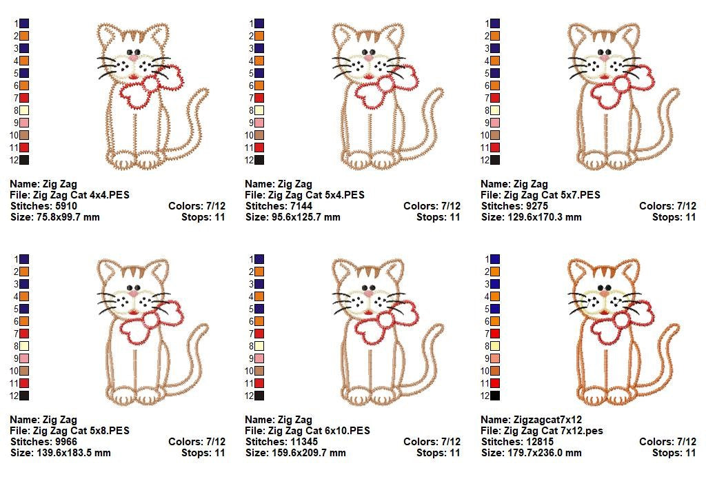 Zig Zag Cat – Zigzag Appliqué – Machine Embroidery Design